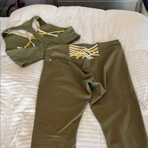 Fabletics Olive Green Women's leggings & sports bra Set